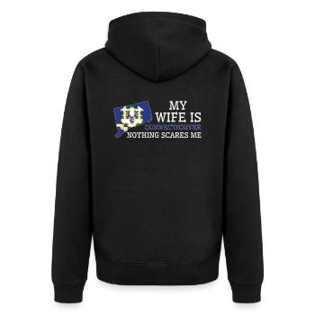 Nichts macht mir Angst Connecticuter Ehefrau - Unisex Premium Bio Zip Hoodie - Schwarz - Hinten - Nico (187cm)