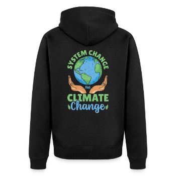 System Change Not Climate Change Global Warming - Unisex Premium Bio Zip Hoodie - Schwarz - Hinten - Nico (187cm)