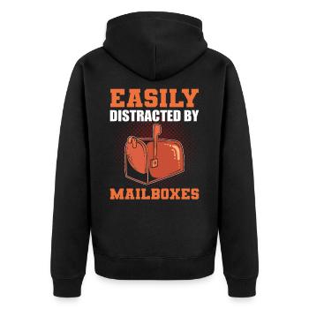 Easily Distracted By Mailboxes Postal Worker - Unisex Premium Organic Zip Hoodie - black - Back - Nico (187cm)