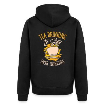 Tea Overthinking Tea Lover Teetasse Overthinker - Unisex Premium Bio Zip Hoodie - Schwarz - Hinten - Nico (187cm)