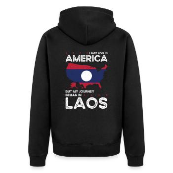 Geboren als Laotin Laos Amerikanerin USA - Unisex Premium Bio Zip Hoodie - Schwarz - Hinten - Nico (187cm)