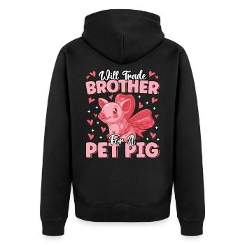 Échangera son frère contre un cochon de compagnie mignon fermier drôle - Veste à capuche bio Premium Unisexe - noir - Dos - Nico (187cm)