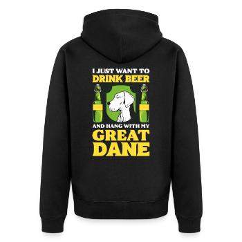 I Just Want To Drink Beer And Hang With My Great - Unisex Premium Bio Zip Hoodie - Schwarz - Hinten - Nico (187cm)