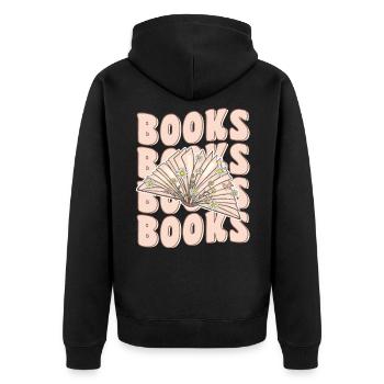 Groovy Book Lover Retro Cute Wildflower Book - Unisex Premium Organic Zip Hoodie - black - Back - Nico (187cm)