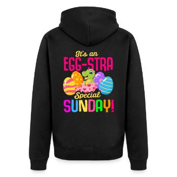 Easter T-rex Dinosaur Rabbit Easter Holiday - Unisex Premium Organic Zip Hoodie - black - Back - Nico (187cm)