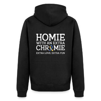 Welt-Down-Syndrom-Tag Awareness Ribbon - Unisex Premium Bio Zip Hoodie - Schwarz - Hinten - Nico (187cm)