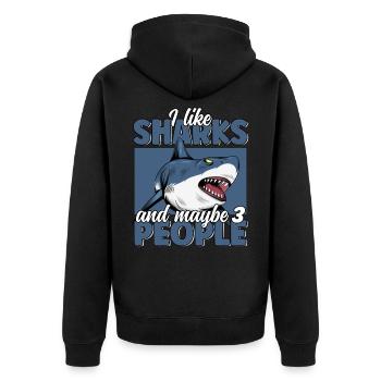 Ich mag Sharks & Maybe 3 People Funny Great White - Unisex Premium Bio Zip Hoodie - Schwarz - Hinten - Nico (187cm)