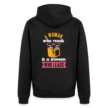 Internationaler Frauentag Buchlesung Woman Power - Unisex Premium Bio Zip Hoodie - Schwarz - Hinten - Nico (187cm)