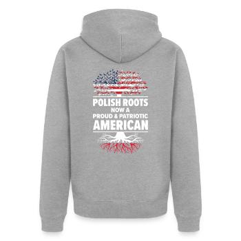Born Polish Poland American USA Citizenship - Unisex Premium Organic Zip Hoodie - heather grey - Back - Nico (187cm)