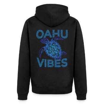 Polynesian Blue Tribal Sea Turtle Oahu Vibes - Unisex Premium Organic Zip Hoodie - black - Back - Nico (187cm)