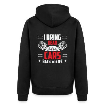 Automechaniker Auto-Motor-Reparatur - Unisex Premium Bio Zip Hoodie - Schwarz - Hinten - Nico (187cm)