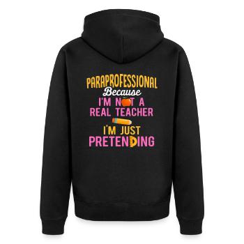Hilfskraft Lehrerin Hilfserzieherin - Unisex Premium Bio Zip Hoodie - Schwarz - Hinten - Nico (187cm)