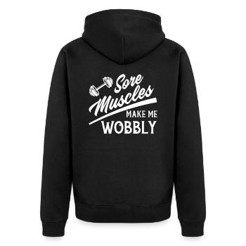 Muskelkater Wackelige Fitness-Enthusiasten Workout - Unisex Premium Bio Zip Hoodie - Schwarz - Hinten - Nico (187cm)