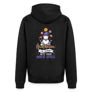 Weltraumpilz meditiert Sonnensystem Wissenschaft - Unisex Premium Bio Zip Hoodie - Schwarz - Hinten - Nico (187cm)