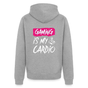 Internationaler Frauentag Gamer - Unisex Premium Bio Zip Hoodie - Grau meliert - Hinten - Nico (187cm)
