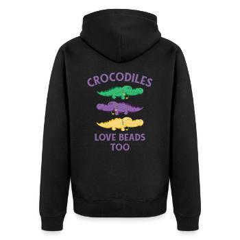 Mardi Gras Carnival Crocodile Beads Wildlife - Unisex Premium Organic Zip Hoodie - black - Back - Nico (187cm)