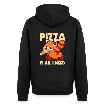 Niedliches Tier Roter Panda Pizza Fan isst Fast - Unisex Premium Bio Zip Hoodie - Schwarz - Hinten - Nico (187cm)