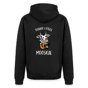 Moosical Kuh Lustiges Gitarre Musik Musiker Kinder - Unisex Premium Bio Zip Hoodie - Schwarz - Hinten - Nico (187cm)