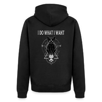 Eigener Wille Okkultes Katzenliebhaber Satan Goth - Unisex Premium Bio Zip Hoodie - Schwarz - Hinten - Nico (187cm)