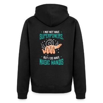 Massagetherapeutin Therapie lizenzierter Masseur - Unisex Premium Bio Zip Hoodie - Schwarz - Hinten - Nico (187cm)