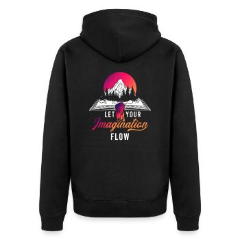 Space River Mountain Imagination - Unisex Premium Bio Zip Hoodie - Schwarz - Hinten - Nico (187cm)