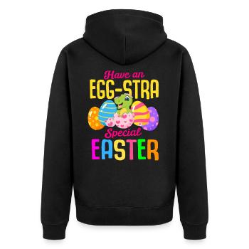 Easter T-rex Dinosaur Rabbit Easter Holiday - Unisex Premium Organic Zip Hoodie - black - Back - Nico (187cm)