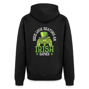 St. Patrick's Day Gaming Shamrock Gamer Video - Unisex Premium Organic Zip Hoodie - black - Back - Nico (187cm)