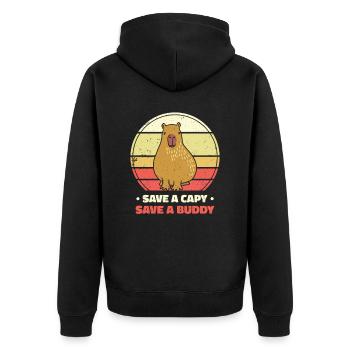 Journée mondiale des animaux Capybara Rétro sur le bien-être animal - Veste à capuche bio Premium Unisexe - noir - Dos - Nico (187cm)