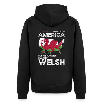 Geboren in Walisisch Wales Amerikanisch USA - Unisex Premium Bio Zip Hoodie - Schwarz - Hinten - Nico (187cm)