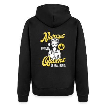 Internationaler Frauentag Pflegekönigin - Unisex Premium Bio Zip Hoodie - Schwarz - Hinten - Nico (187cm)