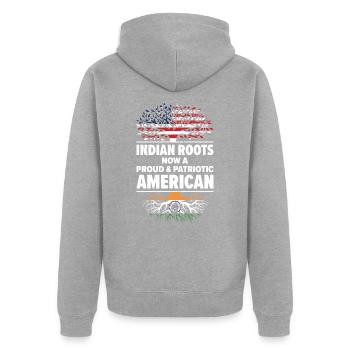 Né en Inde, Inde, Américain, États-Unis - Veste à capuche bio Premium Unisexe - gris chiné - Dos - Nico (187cm)