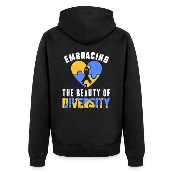 Welt-Down-Syndrom-Tag Bewusstsein für Vielfalt - Unisex Premium Bio Zip Hoodie - Schwarz - Hinten - Nico (187cm)