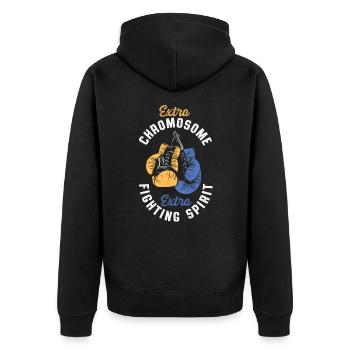 Welt-Down-Syndrom-Tag Boxen Sport Boxhandschuhe - Unisex Premium Bio Zip Hoodie - Schwarz - Hinten - Nico (187cm)