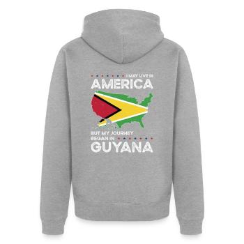 Né en Guyane, Guyana, Américain, États-Unis - Veste à capuche bio Premium Unisexe - gris chiné - Dos - Nico (187cm)