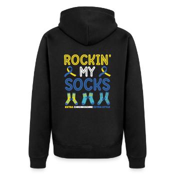 Welt-Down-Syndrom-Tag Awareness Rocking Socks - Unisex Premium Bio Zip Hoodie - Schwarz - Hinten - Nico (187cm)