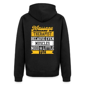 Massagetherapeutin Therapie lizenzierter Masseur - Unisex Premium Bio Zip Hoodie - Schwarz - Hinten - Nico (187cm)