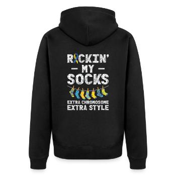 Welt-Down-Syndrom-Tag Awareness Rocking Socks - Unisex Premium Bio Zip Hoodie - Schwarz - Hinten - Nico (187cm)