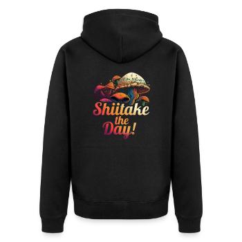 Shiitake Pilz Wald Pilz Shiitake Moral Vegan Umami - Unisex Premium Bio Zip Hoodie - Schwarz - Hinten - Nico (187cm)
