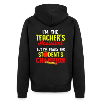 Hilfskraft Lehrerin Hilfserzieherin - Unisex Premium Bio Zip Hoodie - Schwarz - Hinten - Nico (187cm)