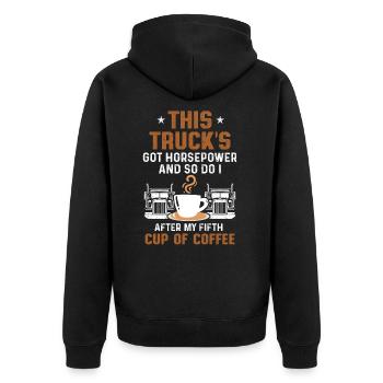 Lkw-Fahrer Trucker Driving - Unisex Premium Bio Zip Hoodie - Schwarz - Hinten - Nico (187cm)
