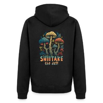 Shiitake Pilz Wald Pilz Shiitake Moral Vegan Umami - Unisex Premium Bio Zip Hoodie - Schwarz - Hinten - Nico (187cm)