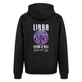 Waage Energie Astrologisches Tierkreiszeichen - Unisex Premium Bio Zip Hoodie - Schwarz - Hinten - Nico (187cm)