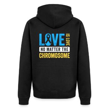 Welt-Down-Syndrom-Tag Extra Chromosom Liebe - Unisex Premium Bio Zip Hoodie - Schwarz - Hinten - Nico (187cm)