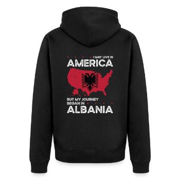 Geboren Albanisch Albanien Amerikanisch USA - Unisex Premium Bio Zip Hoodie - Schwarz - Hinten - Nico (187cm)