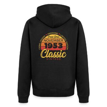 Retro 70 Jahre November 1953 Geburtstag Vintage - Unisex Premium Bio Zip Hoodie - Schwarz - Hinten - Nico (187cm)
