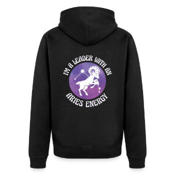 Widder Energie Astrologie Führung Astrologie Fan - Unisex Premium Bio Zip Hoodie - Schwarz - Hinten - Nico (187cm)