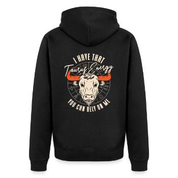 Taurus Energie Konstellation Astrologische Stier - Unisex Premium Bio Zip Hoodie - Schwarz - Hinten - Nico (187cm)
