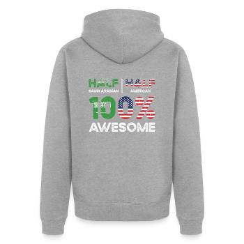 Born Saudi Arabian Saudi Arabia American USA - Unisex Premium Organic Zip Hoodie - heather grey - Back - Nico (187cm)
