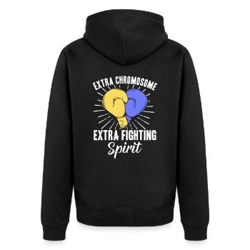 Welt-Down-Syndrom-Tag Boxen Sport Boxhandschuhe - Unisex Premium Bio Zip Hoodie - Schwarz - Hinten - Nico (187cm)