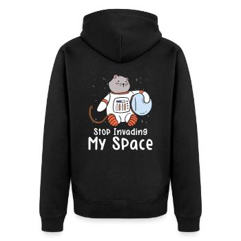Space Purring Cat Astronaut Cat Lover Spaceship - Unisex Premium Organic Zip Hoodie - black - Back - Nico (187cm)